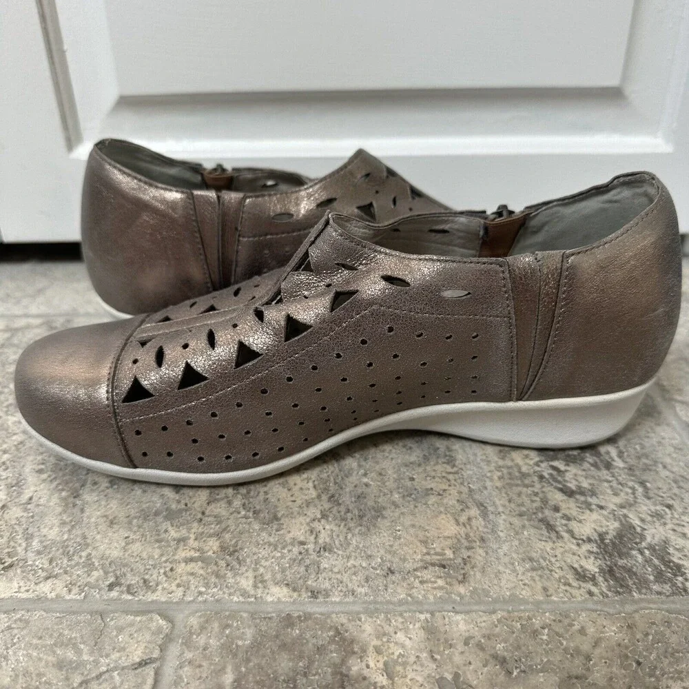 Drew Bronze Leather Comfort Shoes Wide Width Slip On 9 WW